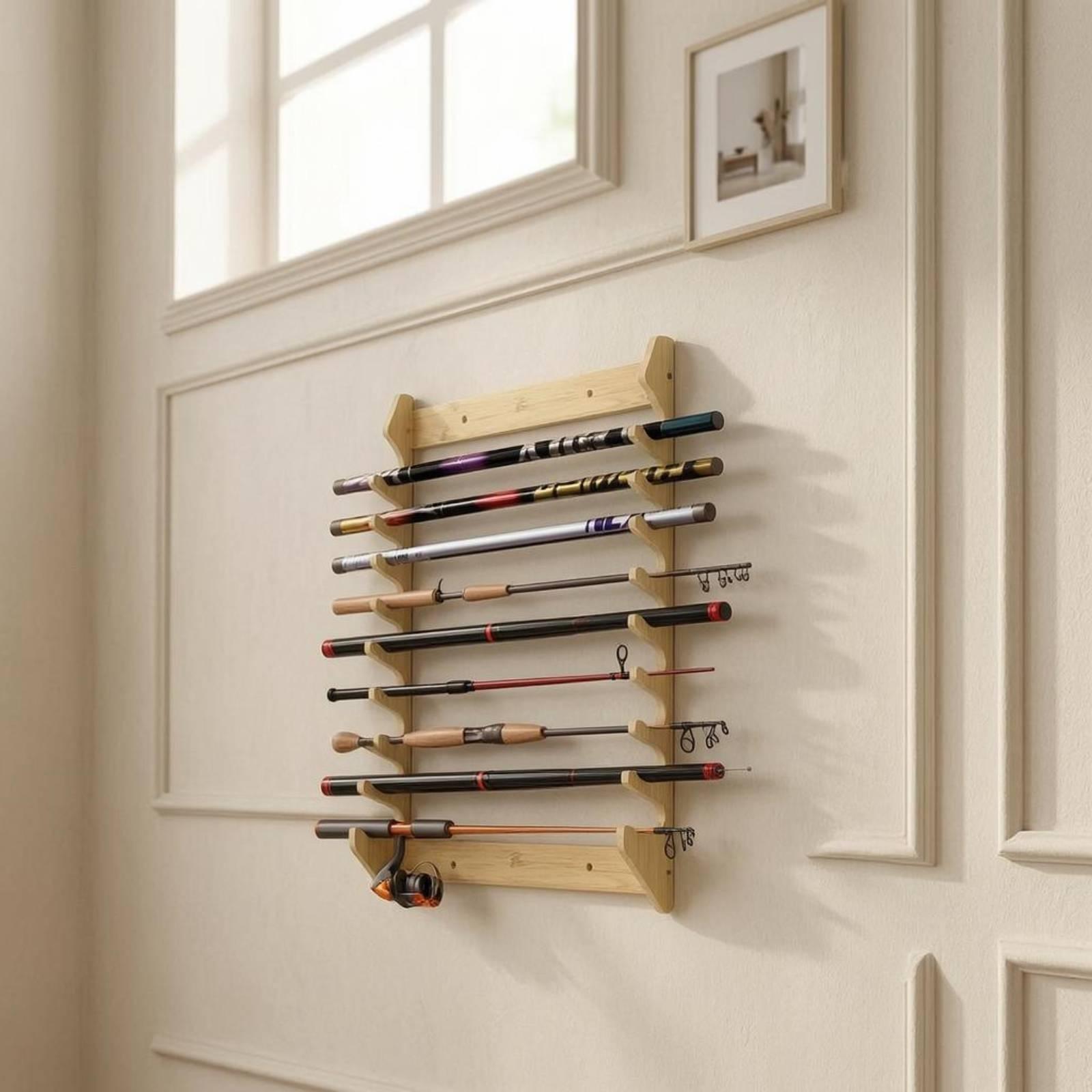 Fishing Rod Rack - Rak Pancing Kayu Gantung Dinding dengan